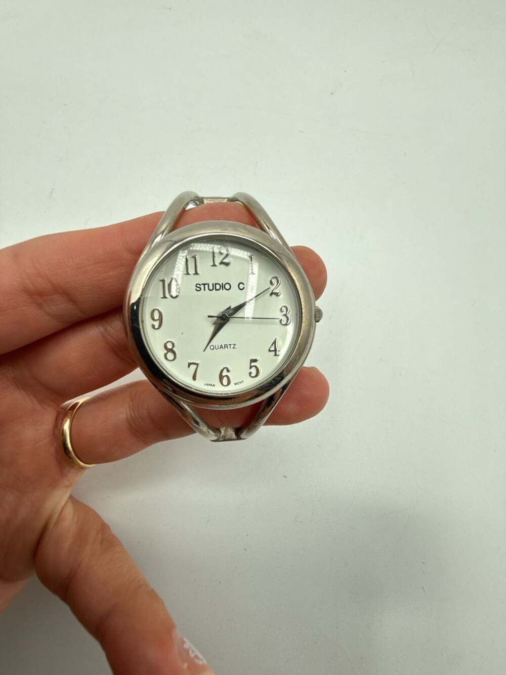 Studio C Women's Silver Tone Bangle Cuff Watch